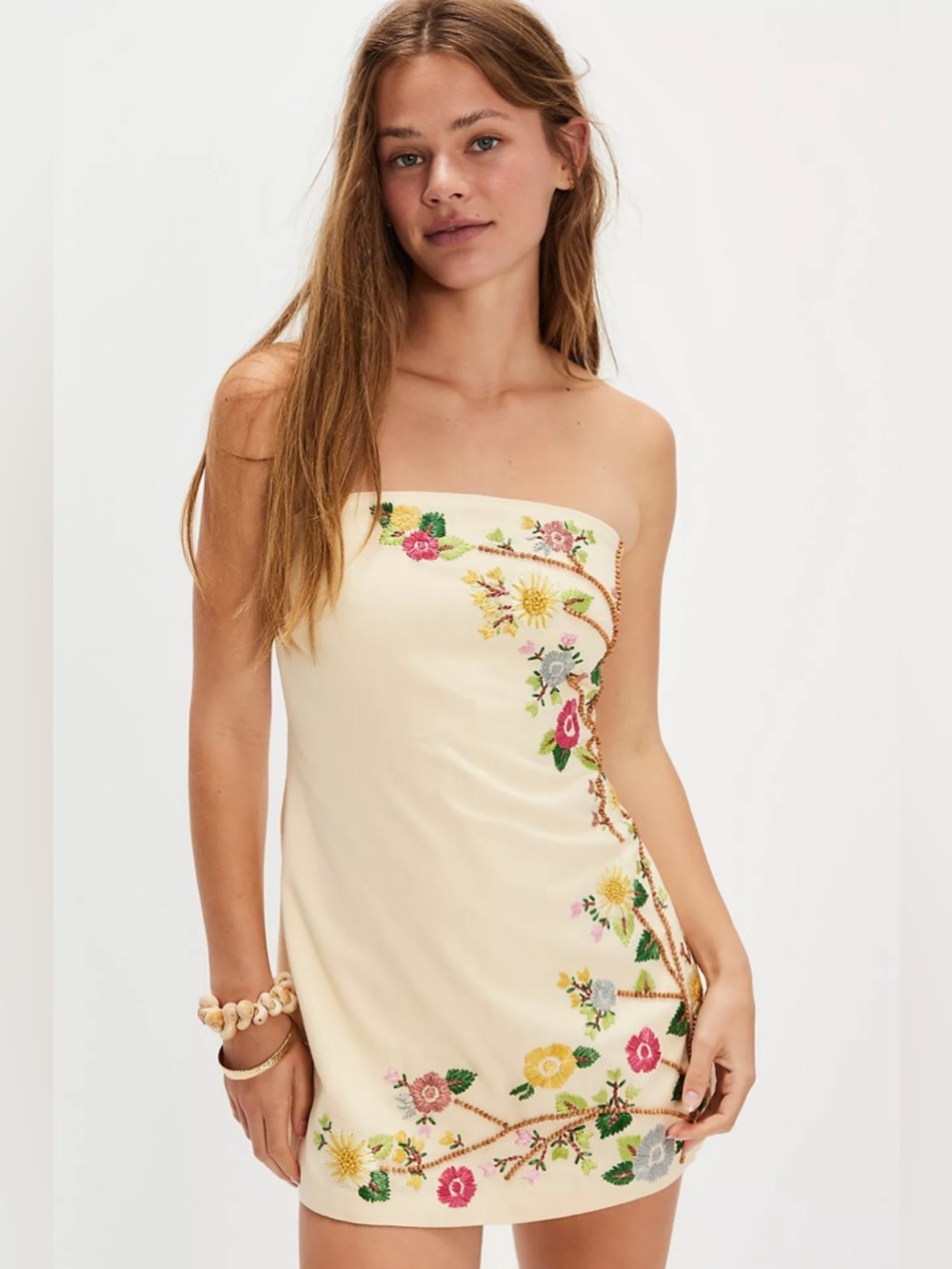New Free People Havana Nights Beaded Floral Linen Mini Dress - Picture 2 of 10